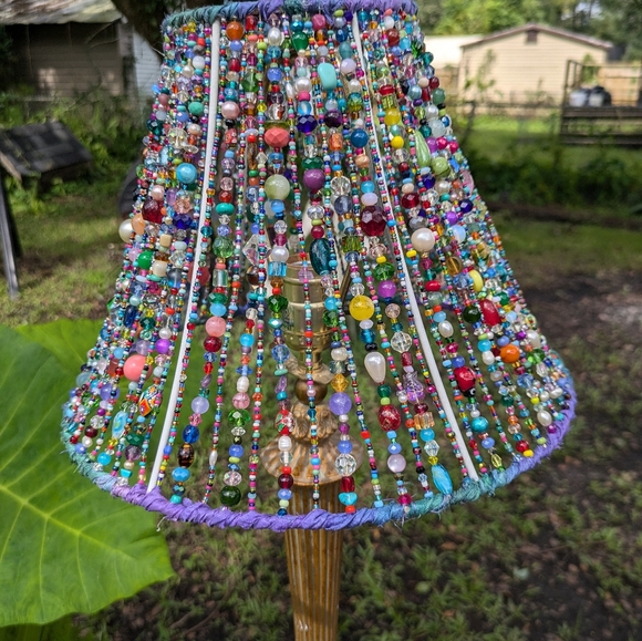 Custom ARTISAN Hand Beaded Colorful Bohemian Lampshade OOAK - Picture 14 of 17